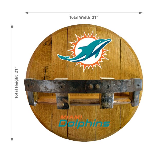 Miami Dolphins Kentucky Oak Whiskey Barrel Bar Shelf 2