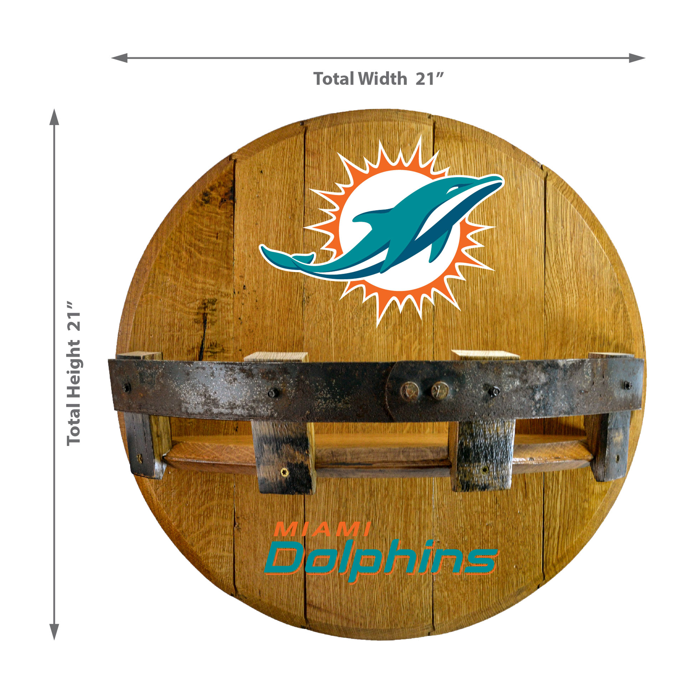 Miami Dolphins Kentucky Oak Whiskey Barrel Bar Shelf 3 Miami Dolphins Kentucky Oak Whiskey Barrel Bar Shelf - Image 3