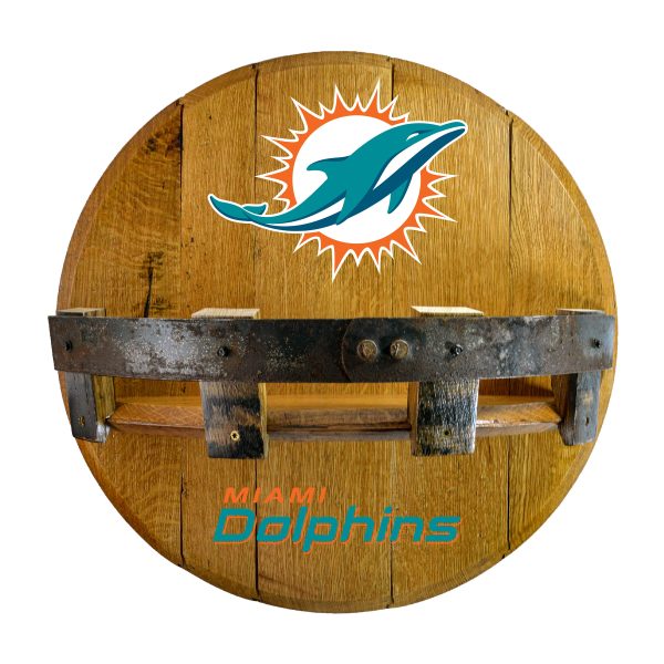 Miami Dolphins Kentucky Oak Whiskey Barrel Bar Shelf