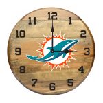 Miami Dolphins Oak Whiskey Barrel Clock