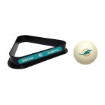Miami Dolphins Polyester Billiard Cue Ball and Rack Set 8 Miami Dolphins Polyester Billiard Cue Ball and Rack Set