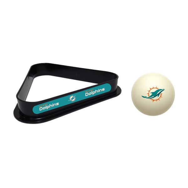 Miami Dolphins Polyester Billiard Cue Ball and Rack Set 1