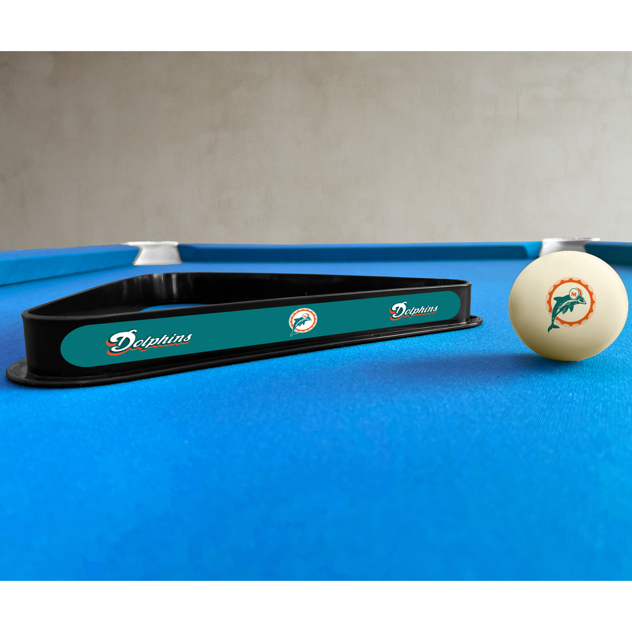 Miami Dolphins Polyester Billiard Cue Ball and Rack Set 3 Miami Dolphins Polyester Billiard Cue Ball and Rack Set - Image 3