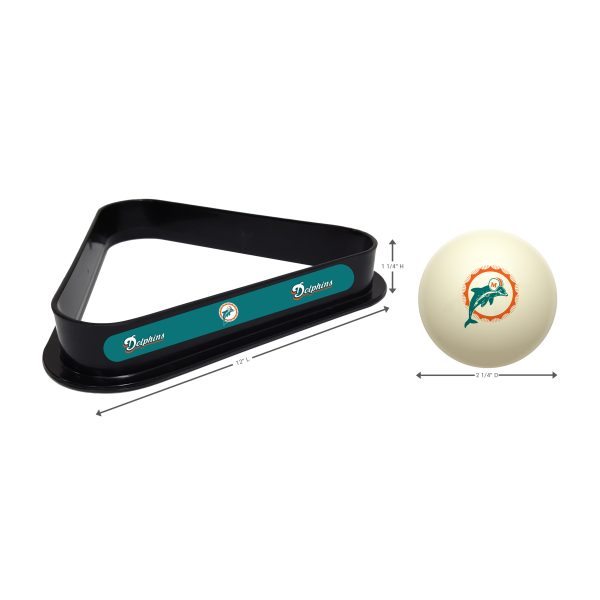 Miami Dolphins Polyester Billiard Cue Ball and Rack Set 4