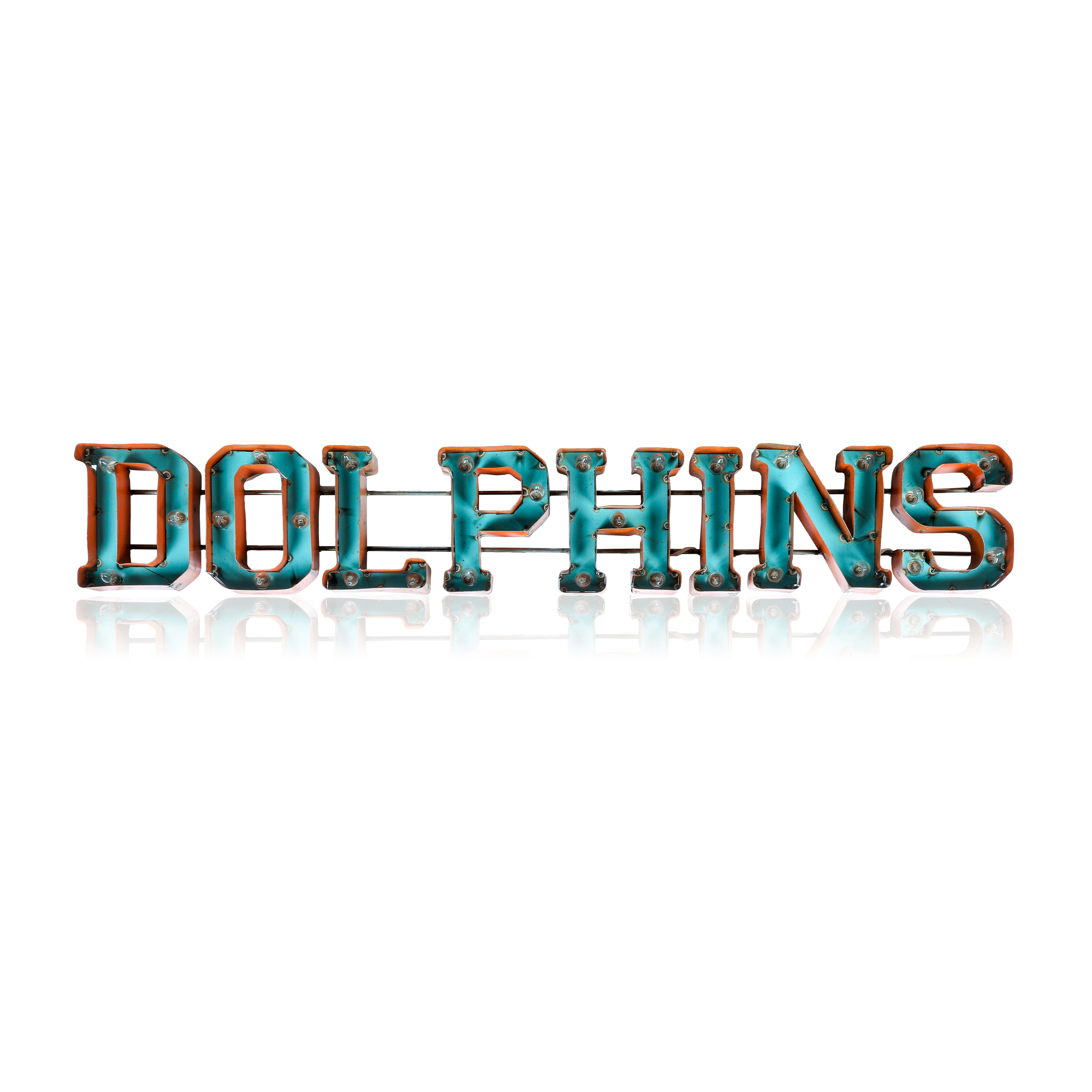 Miami Dolphins Recycled Metal Lighted Wordmark Logo Sign 1 Miami Dolphins Recycled Metal Lighted Wordmark Logo Sign