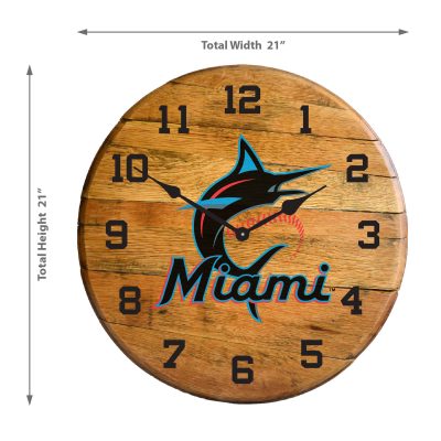 Miami Marlins MLB Oak Whiskey Barrel Clock