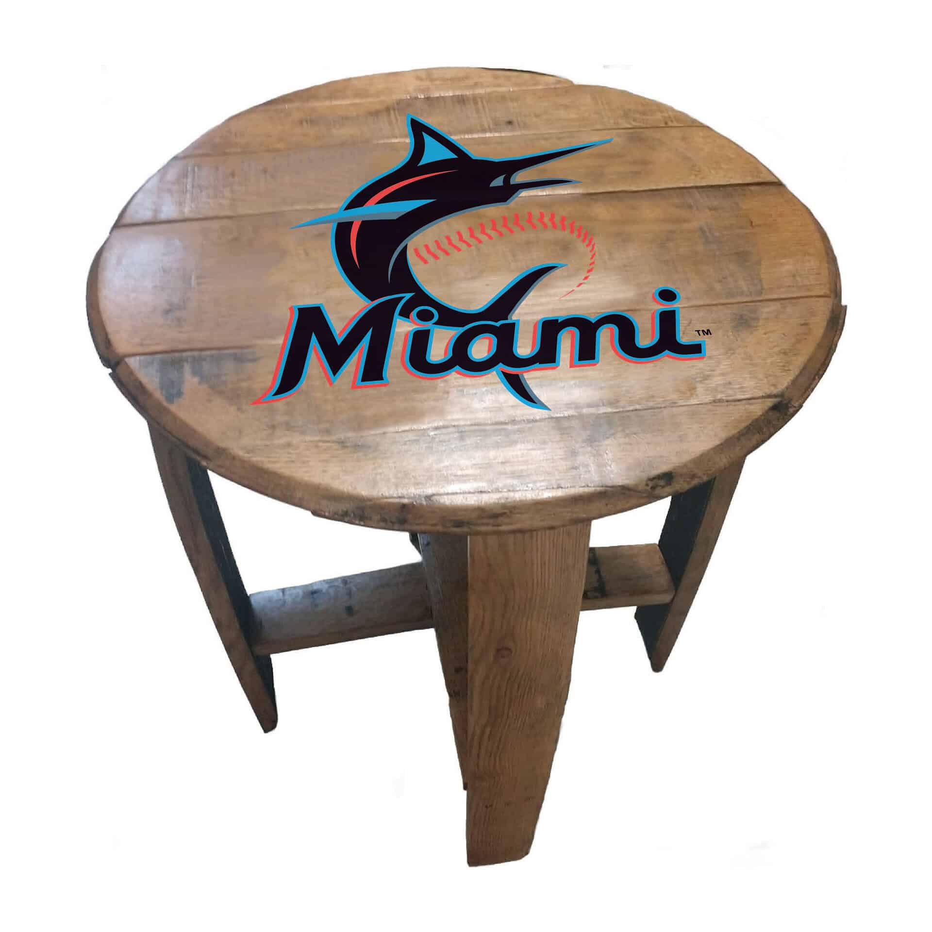 Miami Marlins MLB Oak Whiskey Barrel End Table 2 Miami Marlins MLB Oak Whiskey Barrel End Table - Image 2