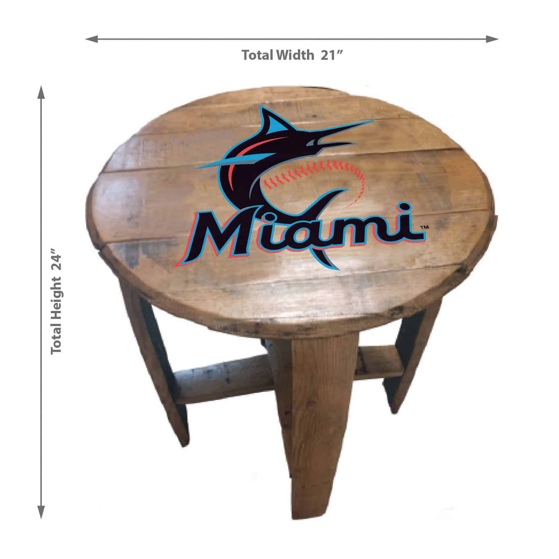 Miami Marlins MLB Oak Whiskey Barrel End Table 3 Miami Marlins MLB Oak Whiskey Barrel End Table - Image 3