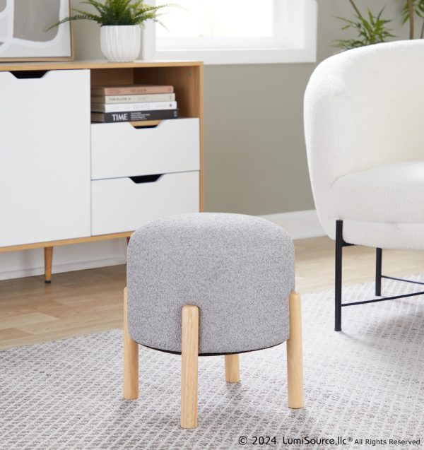 Michelle Contemporary Natural Wood Light Grey Ottoman 1