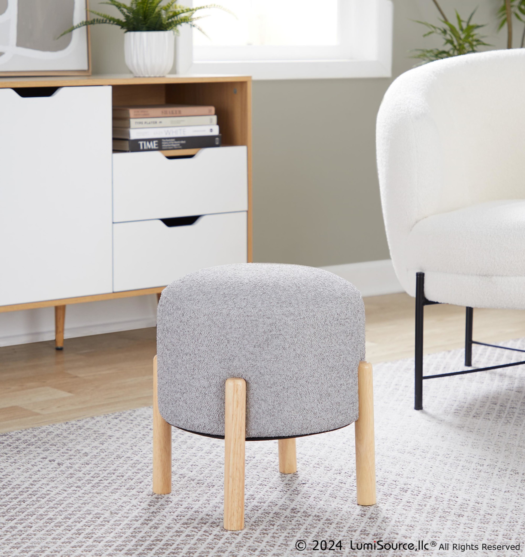 Michelle Contemporary Natural Wood Light Grey Ottoman 2 Michelle Contemporary Natural Wood Light Grey Ottoman - Image 2