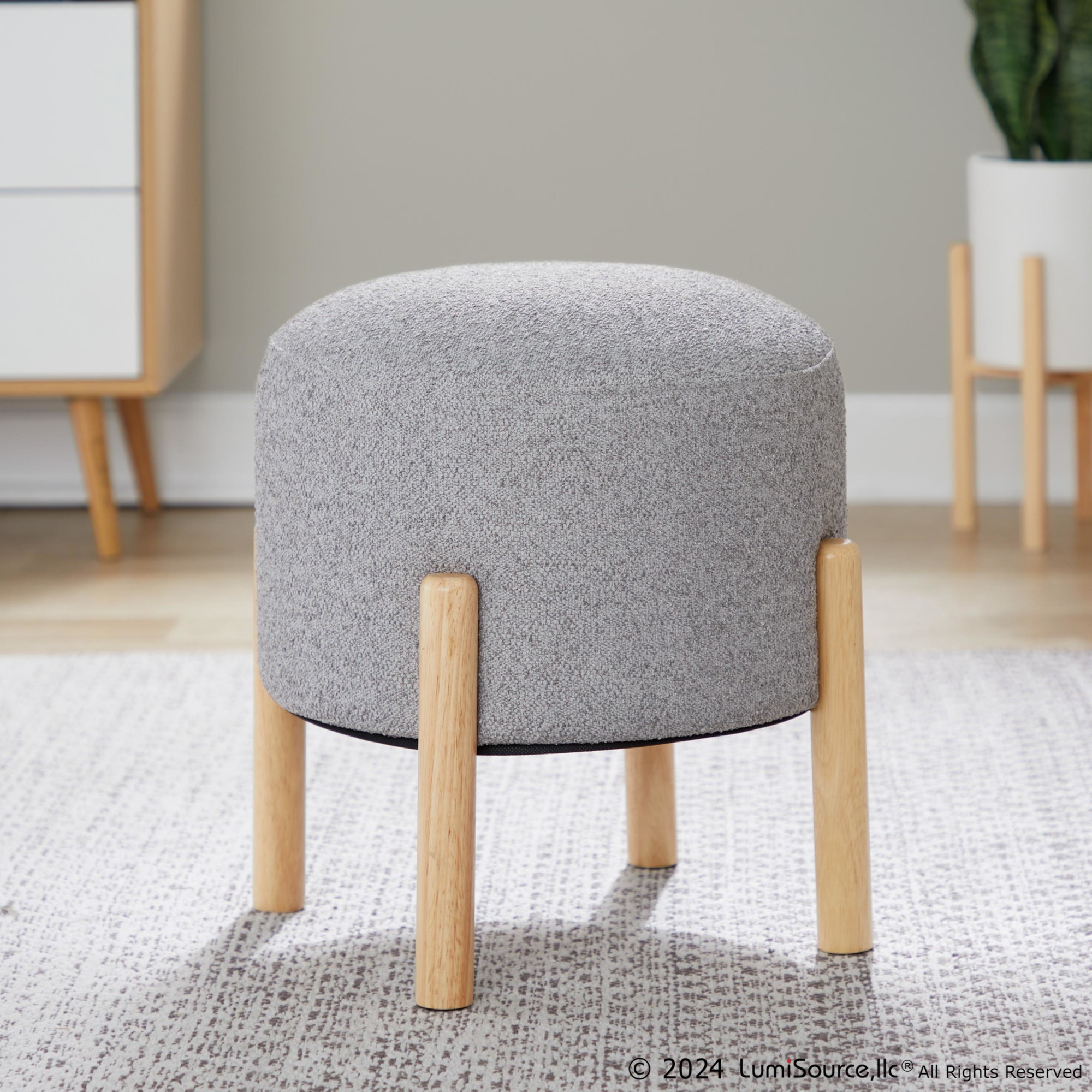 Michelle Contemporary Natural Wood Light Grey Ottoman 3 Michelle Contemporary Natural Wood Light Grey Ottoman - Image 3