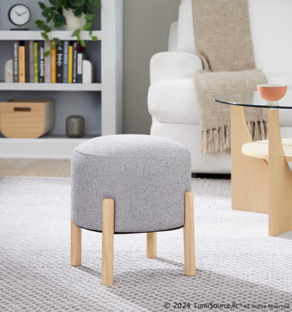 Michelle Contemporary Natural Wood Light Grey Ottoman