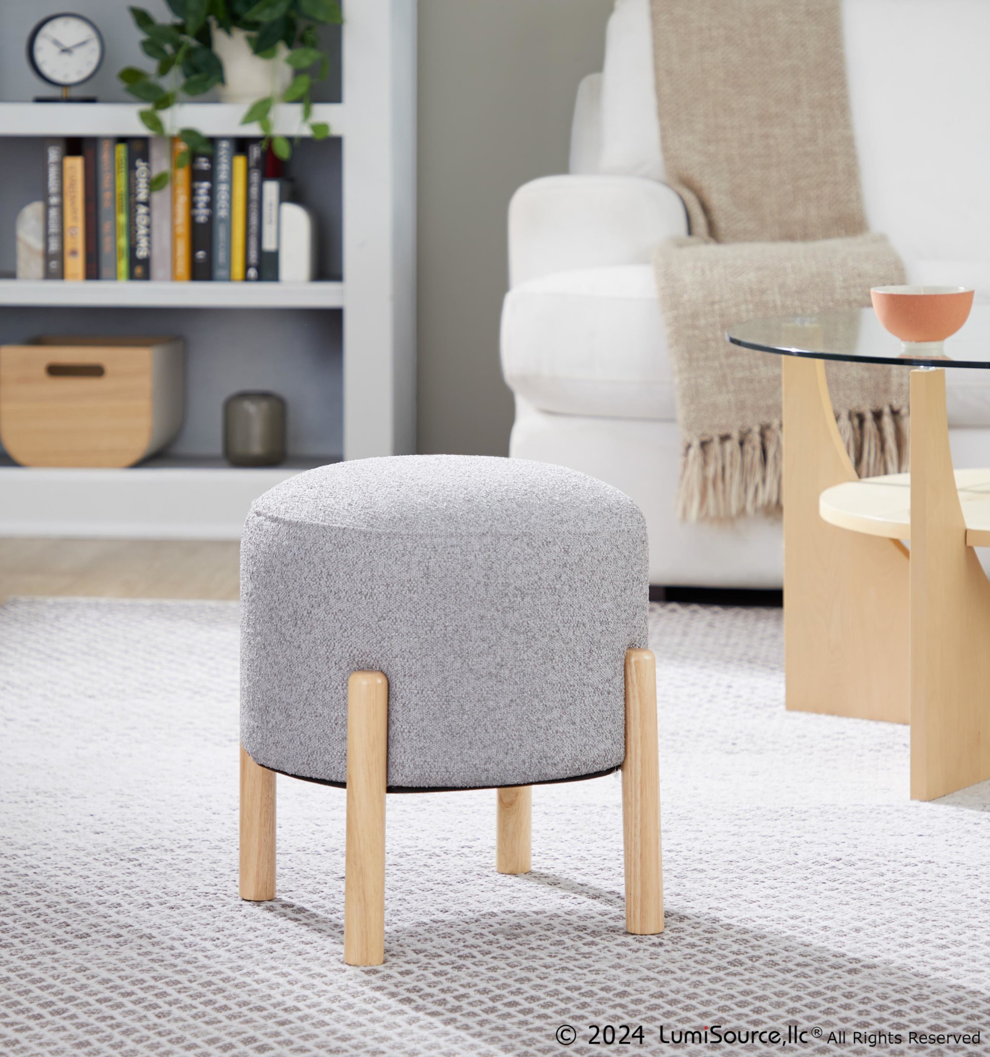 Michelle Contemporary Natural Wood Light Grey Ottoman 1 Michelle Contemporary Natural Wood Light Grey Ottoman