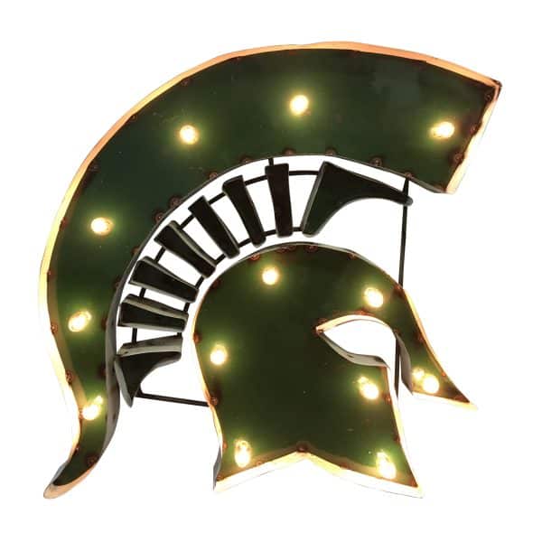 Michigan State Spartan Head Logo Lighted Recycled Metal Sign 1