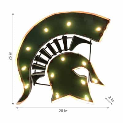 Michigan State-Spartan Head Logo Lighted Recycled Metal Sign