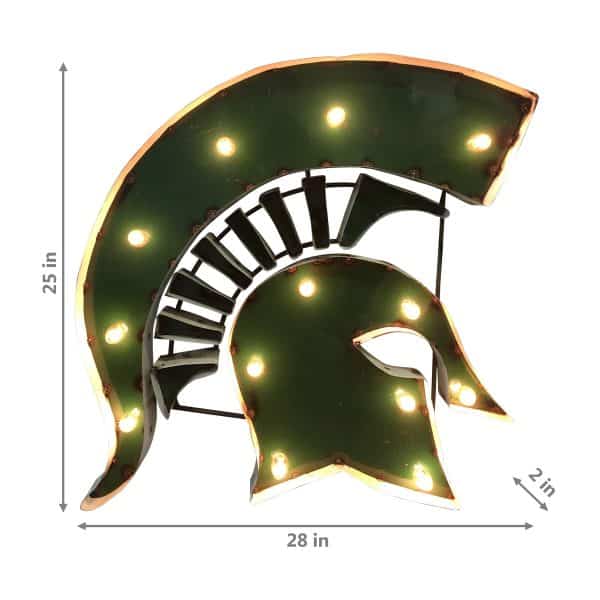 Michigan State Spartan Head Logo Lighted Recycled Metal Sign