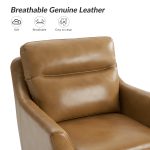 Mid-Century Camel Genuine Leather Trapezoid Armrest Armchair 8 Mid-Century Camel Genuine Leather Trapezoid Armrest Armchair