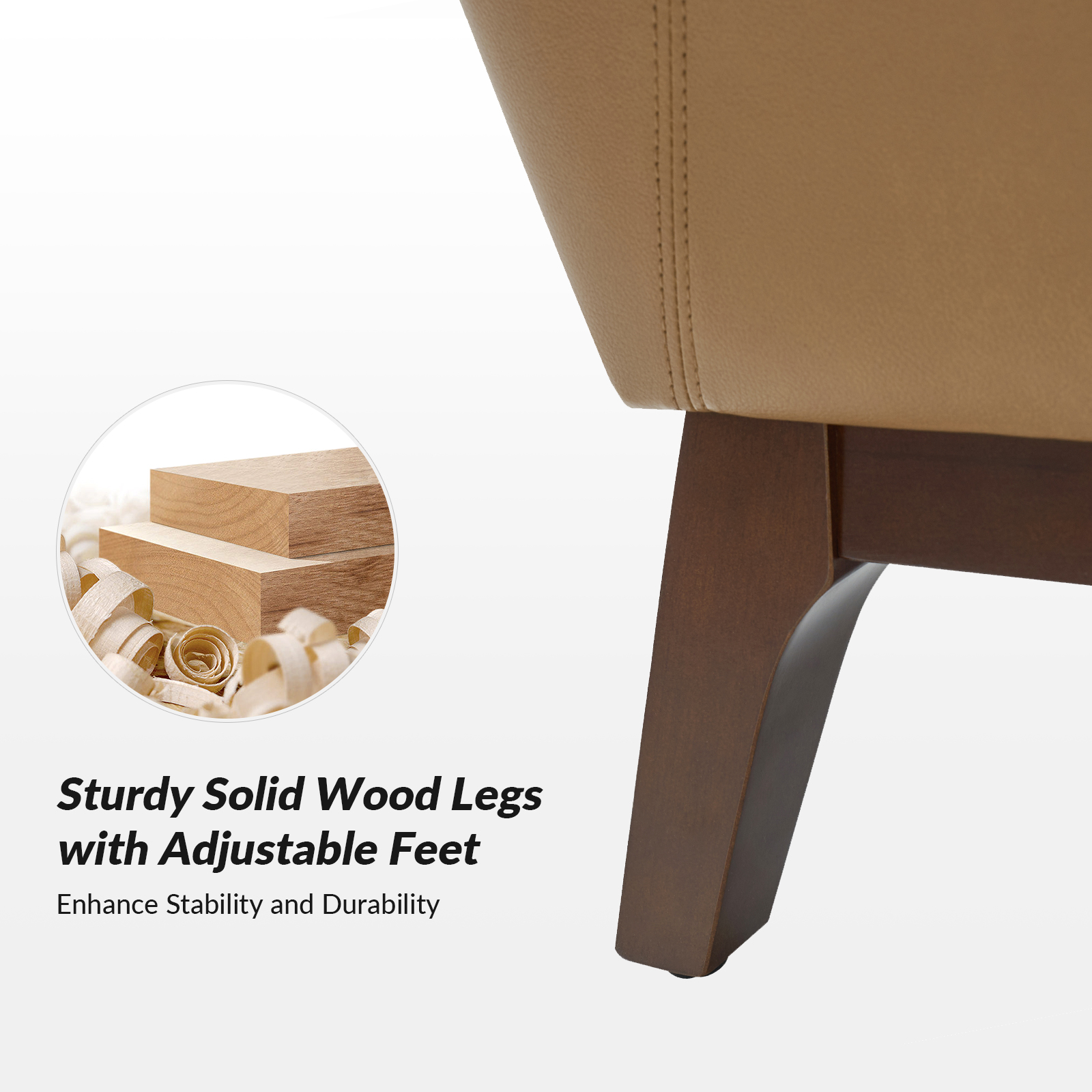 Mid-Century Camel Genuine Leather Trapezoid Armrest Armchair 4 Mid-Century Camel Genuine Leather Trapezoid Armrest Armchair - Image 4