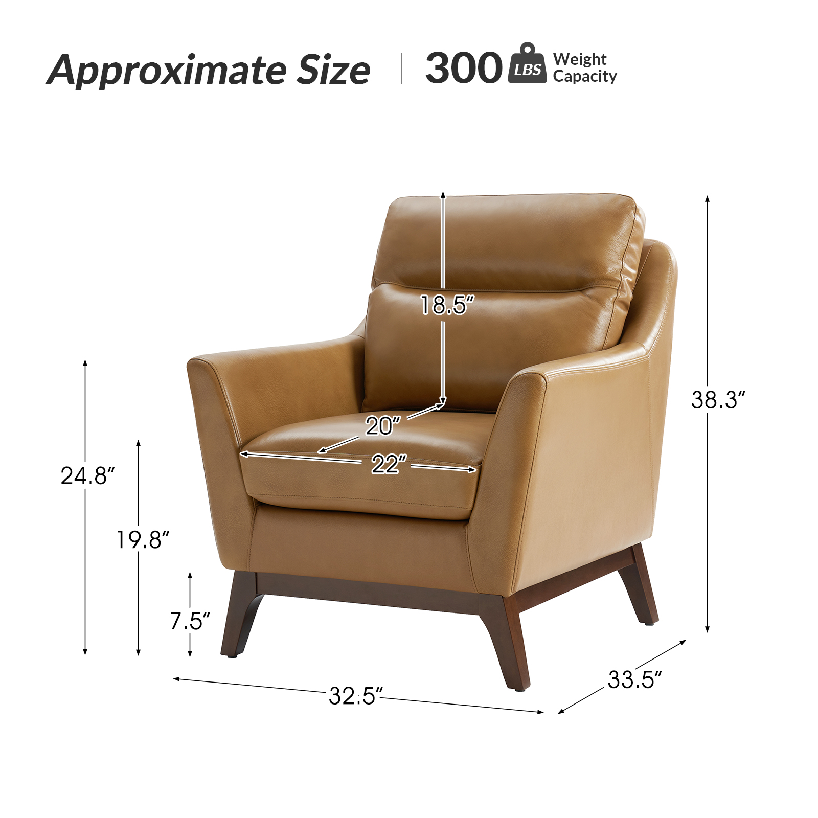 Mid-Century Camel Genuine Leather Trapezoid Armrest Armchair 5 Mid-Century Camel Genuine Leather Trapezoid Armrest Armchair - Image 5