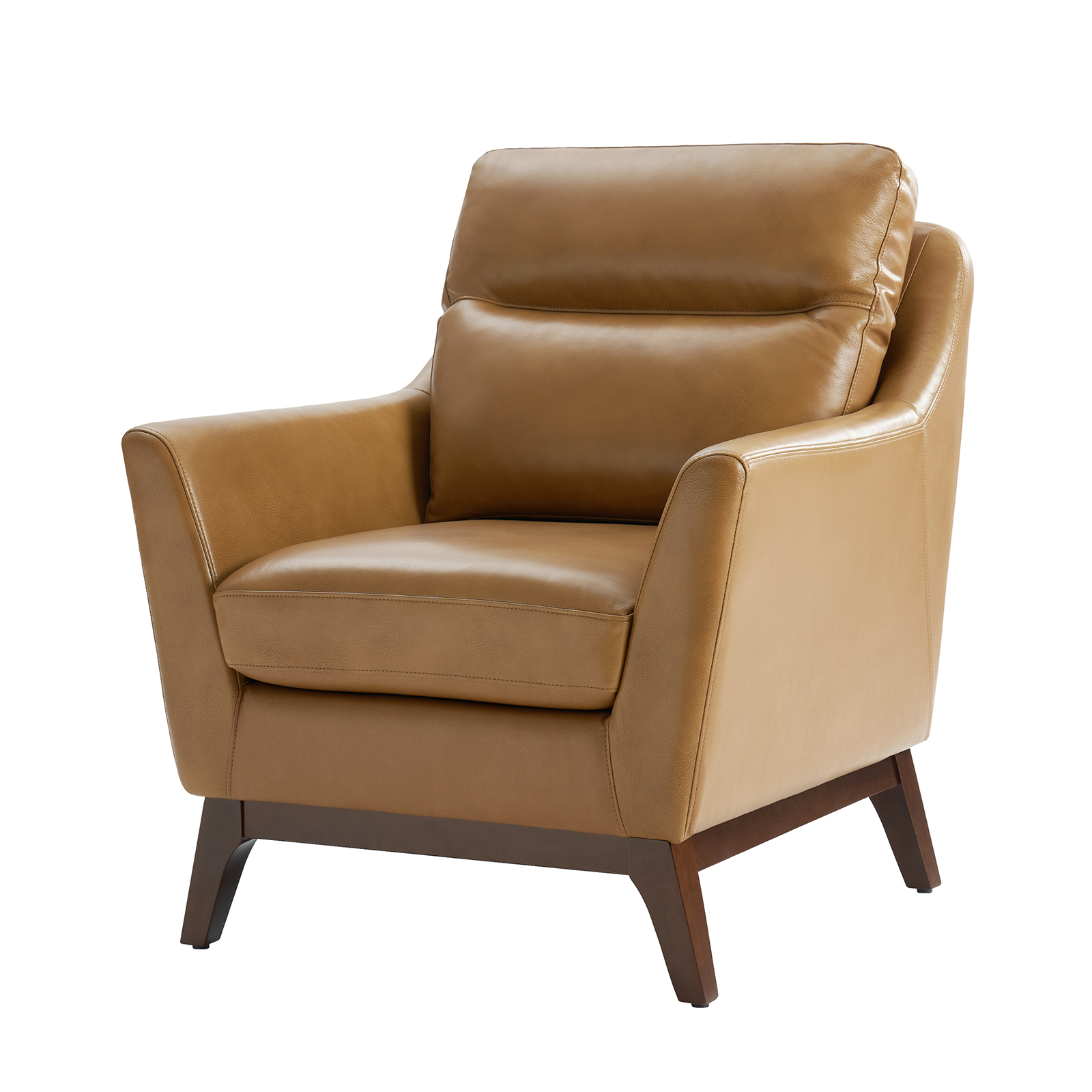 Mid-Century Camel Genuine Leather Trapezoid Armrest Armchair 1 Mid-Century Camel Genuine Leather Trapezoid Armrest Armchair
