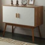 Mid-Century Modern Wood Console Table with Storage Cabinet