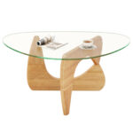 Mid-Century Triangle Coffee Table with Tempered Glass and Adjustable Base