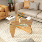 Mid-Century Triangle Coffee Table with Tempered Glass and Adjustable Base