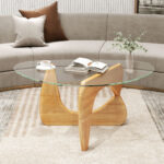 Mid-Century Triangle Coffee Table with Tempered Glass and Adjustable Base