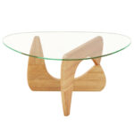 Mid-Century Triangle Coffee Table with Tempered Glass and Adjustable Base