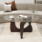 Mid-Century Triangle Coffee Table with Tempered Glass and Adjustable Base