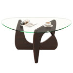 Mid-Century Triangle Coffee Table with Tempered Glass and Adjustable Base