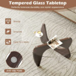 Mid-Century Triangle Coffee Table with Tempered Glass and Adjustable Base