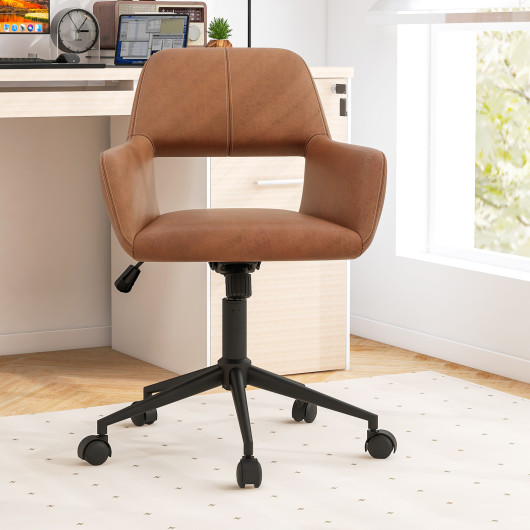 Retro Brown Faux Leather Office Chair with Adjustable Height