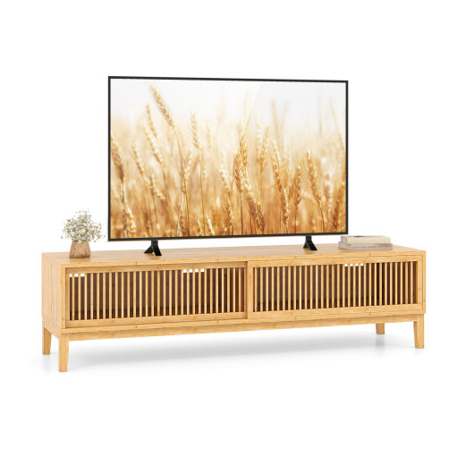 Mid-Century Bamboo TV Stand with Sliding Doors for 65-Inch TVs 3 Mid-Century Bamboo TV Stand with Sliding Doors for 65-Inch TVs - Image 3