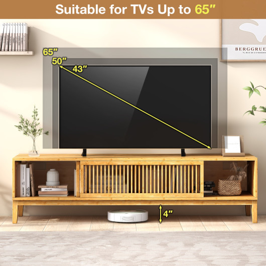 Mid-Century Bamboo TV Stand with Sliding Doors for 65-Inch TVs 7 Mid-Century Bamboo TV Stand with Sliding Doors for 65-Inch TVs - Image 7