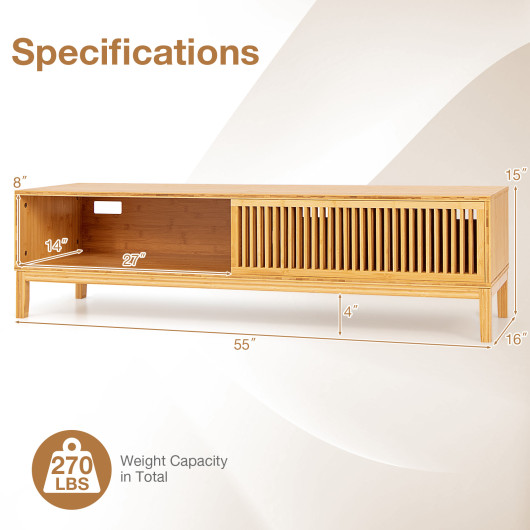 Mid-Century Bamboo TV Stand with Sliding Doors for 65-Inch TVs 5 Mid-Century Bamboo TV Stand with Sliding Doors for 65-Inch TVs - Image 5