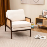 Mid Century Modern Rattan Accent Chair with Sherpa Cushion