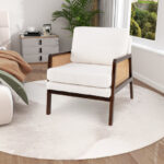 Mid Century Modern Rattan Accent Chair with Sherpa Cushion