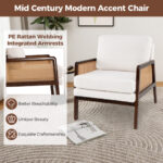 Mid Century Modern Rattan Accent Chair with Sherpa Cushion