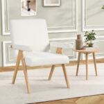 Mid Century Modern Rubber Wood Sherpa Accent Chair White 8 Mid Century Modern Rubber Wood Sherpa Accent Chair White