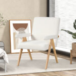 Mid Century Modern Rubber Wood Sherpa Accent Chair White 9 Mid Century Modern Rubber Wood Sherpa Accent Chair White