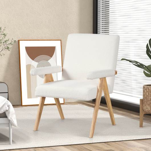 Mid Century Modern Rubber Wood Sherpa Accent Chair White 2 Mid Century Modern Rubber Wood Sherpa Accent Chair White - Image 2