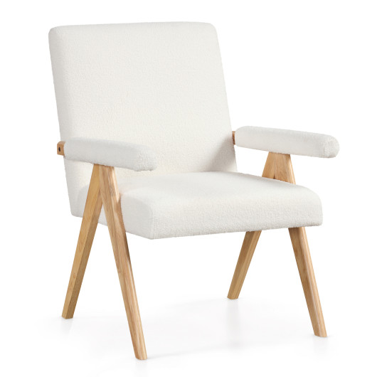 Mid Century Modern Rubber Wood Sherpa Accent Chair White 3 Mid Century Modern Rubber Wood Sherpa Accent Chair White - Image 3