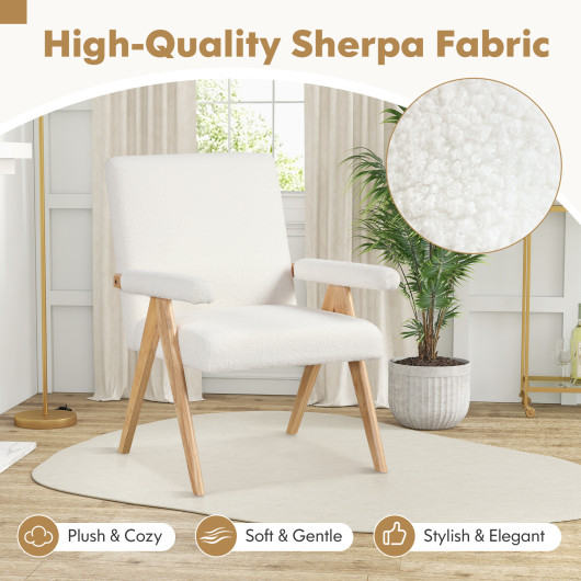 Mid Century Modern Rubber Wood Sherpa Accent Chair White 5 Mid Century Modern Rubber Wood Sherpa Accent Chair White - Image 5