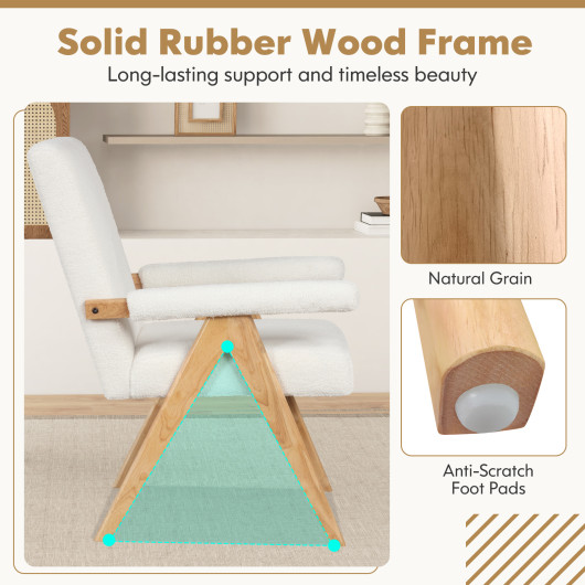 Mid Century Modern Rubber Wood Sherpa Accent Chair White 7 Mid Century Modern Rubber Wood Sherpa Accent Chair White - Image 7