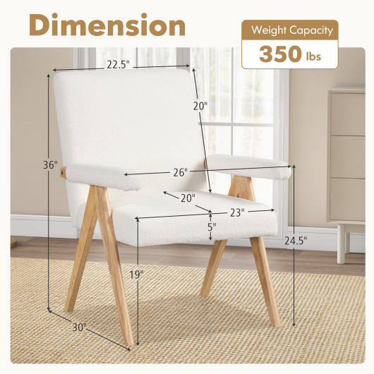 Mid Century Modern Rubber Wood Sherpa Accent Chair White 4 Mid Century Modern Rubber Wood Sherpa Accent Chair White - Image 4