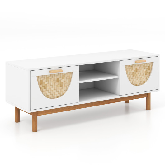 Mid Century Modern TV Stand with Bamboo Woven Drawer Fronts 3 Mid Century Modern TV Stand with Bamboo Woven Drawer Fronts - Image 3