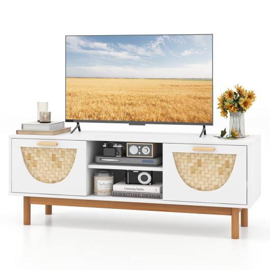 Mid Century Modern TV Stand with Bamboo Woven Drawer Fronts 4 Mid Century Modern TV Stand with Bamboo Woven Drawer Fronts - Image 4