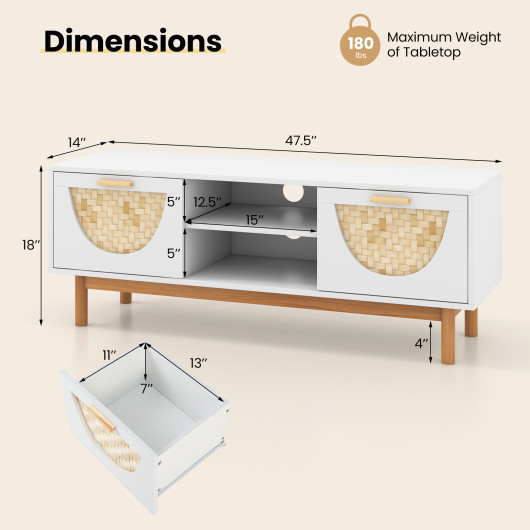 Mid Century Modern TV Stand with Bamboo Woven Drawer Fronts 5 Mid Century Modern TV Stand with Bamboo Woven Drawer Fronts - Image 5