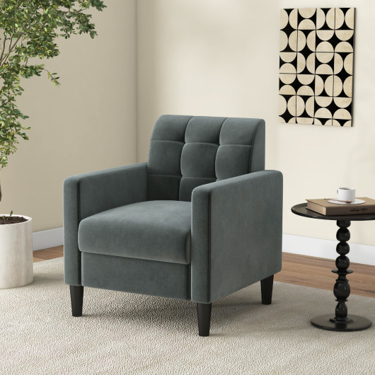 Mid Century Modern Tufted Velvet Accent Chair with Armrests